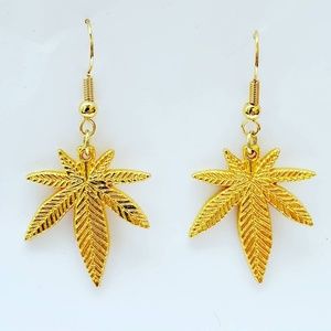 Cannabis Leaf Earrings- Gold Plated Stainless Stee